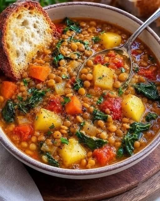 Hearty Lentil, Potato & Spinach Soup